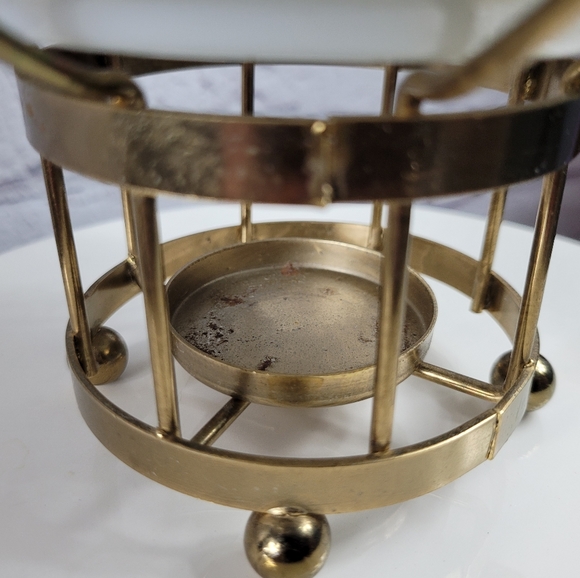 Rare Fire King Serving Bowl with Brass Lid & Tureen Style Warming Stand - Picture 10 of 12